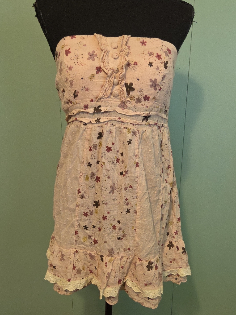 Y2k Naranka Floral Cream Pink Strapless Summer Dress Size Large